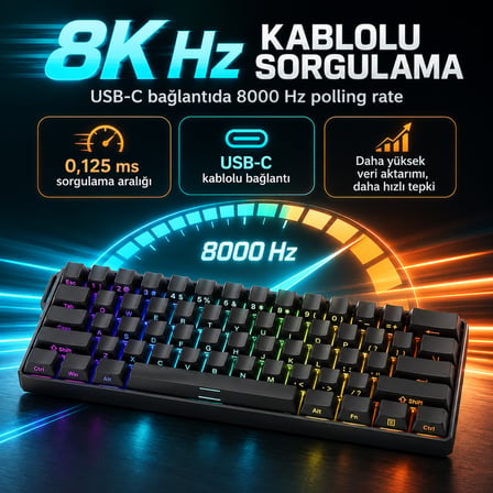 AKKO MONSGEEK FUN60 Ultra Shine-Through Black Hall Effect Manyetik Switch ARGB Kablosuz Hotswap Mekanik Gaming Klavye