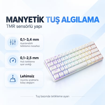 AKKO MONSGEEK FUN60 Ultra Shine-Through White TMR Hall Effect Manyetik Switch ARGB Kablosuz Hotswap Mekanik Gaming Klavye