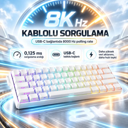AKKO MONSGEEK FUN60 Ultra Shine-Through White Hall Effect Manyetik Switch ARGB Kablosuz Hotswap Mekanik Gaming Klavye