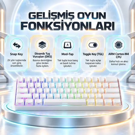 AKKO MONSGEEK FUN60 Ultra Shine-Through White Hall Effect Manyetik Switch ARGB Kablosuz Hotswap Mekanik Gaming Klavye