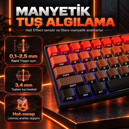 AKKO MONSGEEK FUN60 Max Shine-Through Blaze Gradient Hall Effect Manyetik Switch ARGB Kablosuz Hotswap Mekanik Gaming Klavye