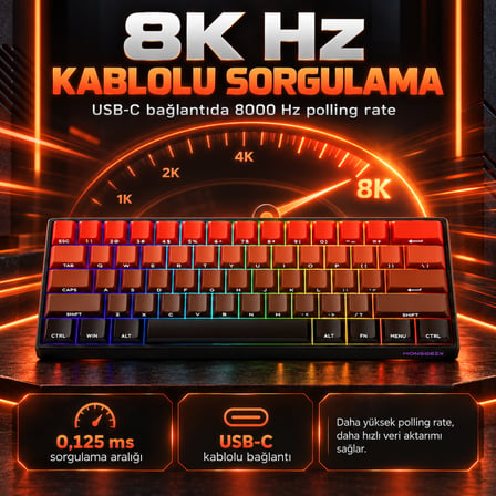 AKKO MONSGEEK FUN60 Max Shine-Through Blaze Gradient Hall Effect Manyetik Switch ARGB Kablosuz Hotswap Mekanik Gaming Klavye
