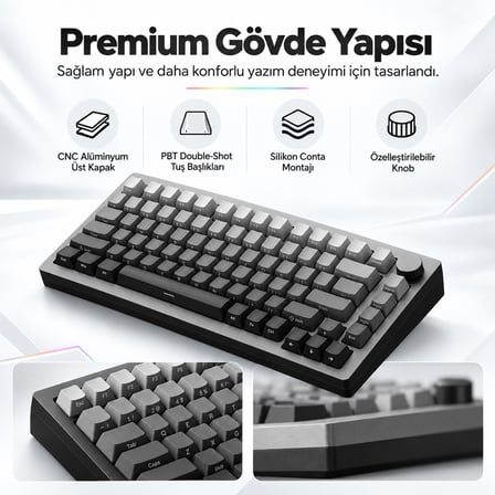 AKKO MONSGEEK M1 V5-SP VIA Black Gradiant RGB Kablosuz Hotswap Mekanik Gaming Klavye