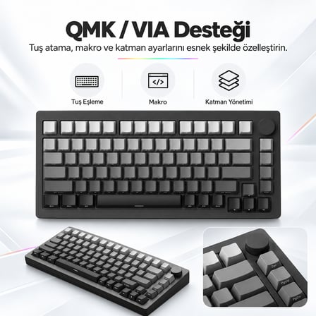 AKKO MONSGEEK M1 V5-SP VIA Black Gradiant RGB Kablosuz Hotswap Mekanik Gaming Klavye