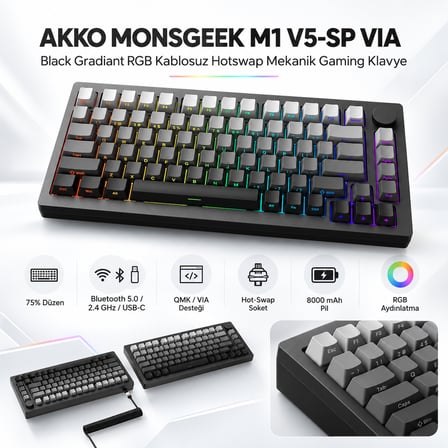 AKKO MONSGEEK M1 V5-SP VIA Black Gradiant RGB Kablosuz Hotswap Mekanik Gaming Klavye
