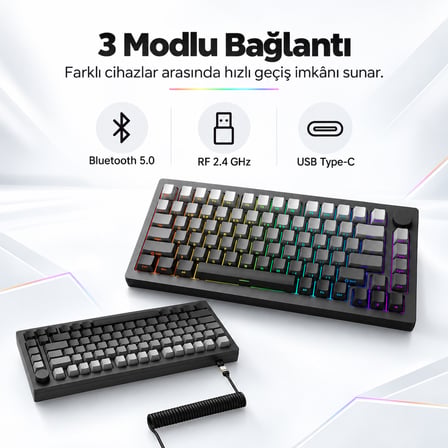 AKKO MONSGEEK M1 V5-SP VIA Black Gradiant RGB Kablosuz Hotswap Mekanik Gaming Klavye