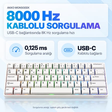 AKKO MONSGEEK FUN60 Max White Hall Effect Glare Manyetik Switch 8K Hz ARGB Kablosuz Hotswap Türkçe Mekanik Gaming Klavye