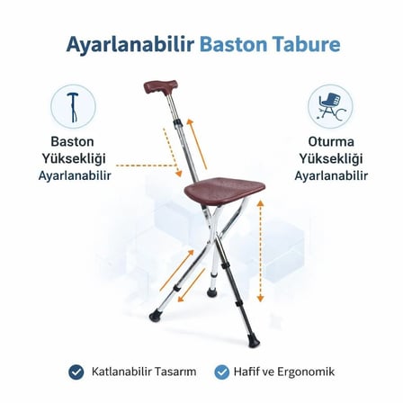 Comfort Plus DM-74 Oturaklı Baston (Yüksekliği Ayarlanır)