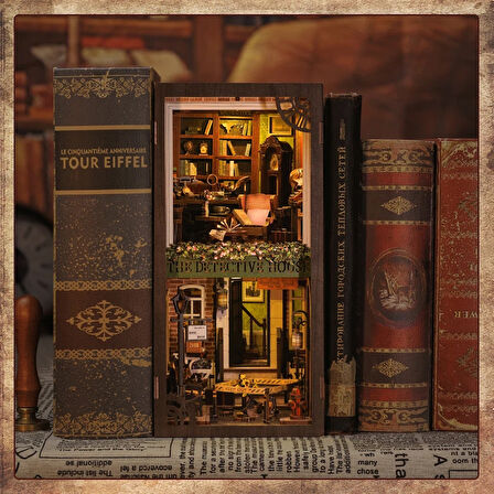 Cutebee Book Nook Kiti, Toz Koruma Kılıflı, Kendin Yap Oyuncak Bebek Evleri, Minyatür Ev Kiti, LED Işıklı, Booknook Evleri, Yetişkinler Için Model Yapı Setleri (Rose Detective Agency SZ02B)