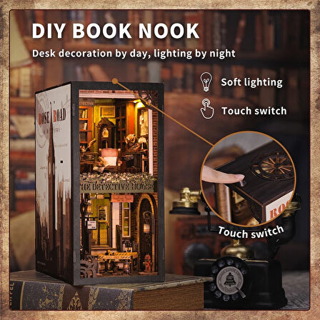 Cutebee Book Nook Kiti, Toz Koruma Kılıflı, Kendin Yap Oyuncak Bebek Evleri, Minyatür Ev Kiti, LED Işıklı, Booknook Evleri, Yetişkinler Için Model Yapı Setleri (Rose Detective Agency SZ02B)