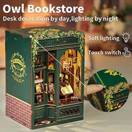 Owl Bookstore - CUTEBEE 2024 Yeni Stil Mini Book Nook Kiti, Toz Koruma Kılıflı, Kendin Yap Oyuncak Bebek Evleri, Minyatür Ev Kiti, LED Işıklı, Booknook Evleri, Model Yapı Setleri (SD02B-AMZ01)