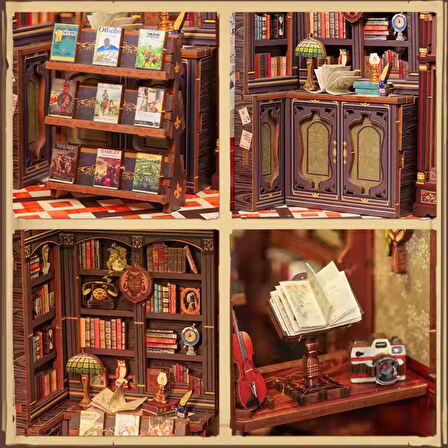 Owl Bookstore - CUTEBEE 2024 Yeni Stil Mini Book Nook Kiti, Toz Koruma Kılıflı, Kendin Yap Oyuncak Bebek Evleri, Minyatür Ev Kiti, LED Işıklı, Booknook Evleri, Model Yapı Setleri (SD02B-AMZ01)