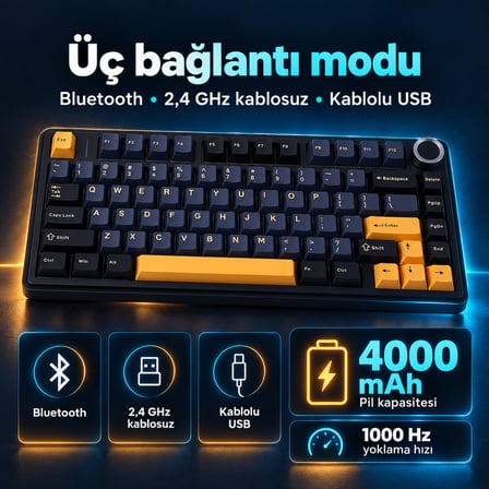 AULA F75 Siyah LEOBOG Icevein Switch RGB Kablosuz Hotswap Mekanik Gaming Klavye