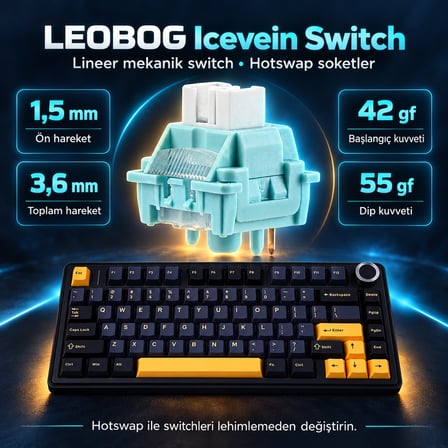 AULA F75 Siyah LEOBOG Icevein Switch RGB Kablosuz Hotswap Mekanik Gaming Klavye