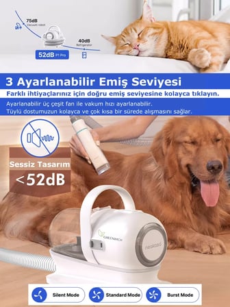Greenwich Düşük Desibelli Kedi ve Köpek Tüy Bakım Cihazı – Vücut, Pati, Yüz, Göz ve Kulak Tıraşı ile Tarama İçin Profesyonel Evcil Hayvan Bakım Seti