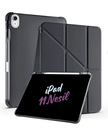 iPad A16 11. Nesil A16 2025 Uyumlu Tri Folding Tablet Kılıfı + Avuç İçi Algılamayan Tablet Kalemi