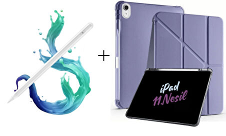 iPad A16 11. Nesil A16 2025 Uyumlu Tri Folding Tablet Kılıfı + Avuç İçi Algılamayan Tablet Kalemi