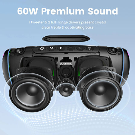 Sounarc R2 60W Bluetooth Hoparlör SİYAH MAVİ BORDO