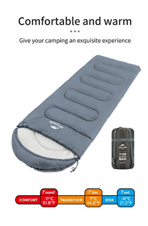Naturehike Y150L Zarf Tarzı Kapüşonlu Pamuklu Uyku Tulumu -6°C MAVİ-Right