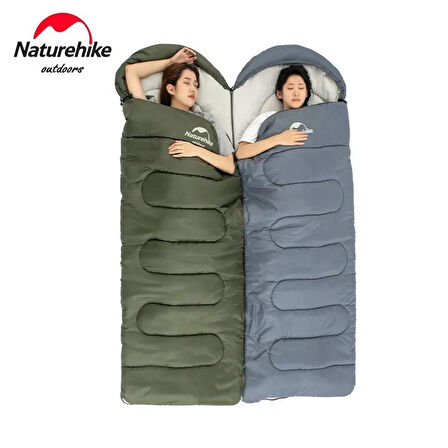 Naturehike Y150L Zarf Tarzı Kapüşonlu Pamuklu Uyku Tulumu -6°C MAVİ-Right