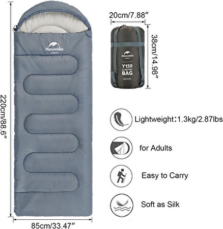 Naturehike Y150L Zarf Tarzı Kapüşonlu Pamuklu Uyku Tulumu -6°C MAVİ-Right