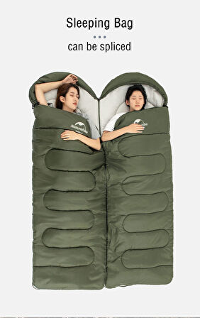 Naturehike Y150L Zarf Tarzı Kapüşonlu Pamuklu Uyku Tulumu -6°C YEŞİL-Right