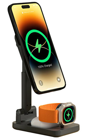 Keephone CR-302 3in1 Masaüstü Kablosuz Şarj Standı - Siyah
