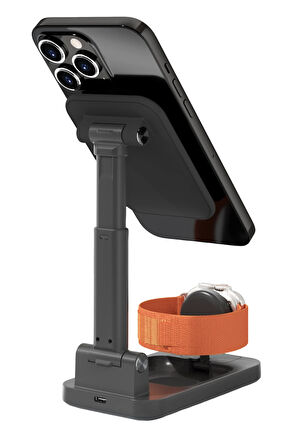 Keephone CR-302 3in1 Masaüstü Kablosuz Şarj Standı - Siyah
