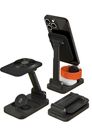 Keephone CR-302 3in1 Masaüstü Kablosuz Şarj Standı - Siyah