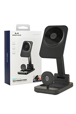 Keephone CR-302 3in1 Masaüstü Kablosuz Şarj Standı - Siyah