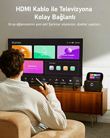 Ikarao Partybox Shell S2 140W Karaoke Bluetooth Hoparlör Seti, 8" Dahili Tablet, 2 Kablosuz Mikrofon, RGB Işıklı Taşınabilir Ses Bombası, Siyah