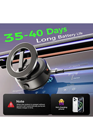 Magsafe Uyumlu Elektrikli Vakumlu Manyetik Telefon Tutucu – 360° Ayarlı Araç Standı, iPhone C172
