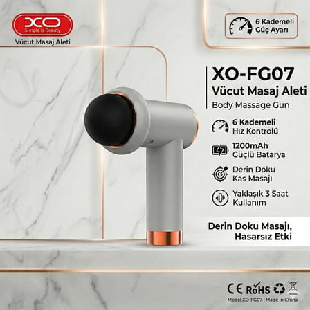 XO-FG07 Vücut Masaj Aleti 6 Kademeli Body Massage Gun 1200mAh