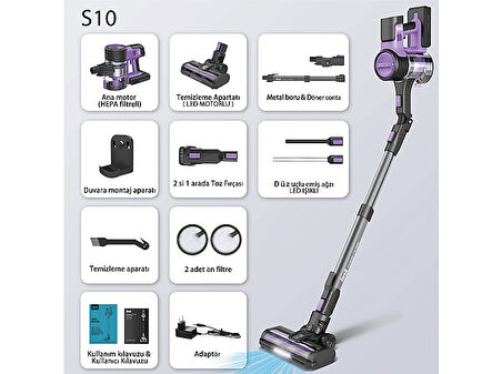 INSE S10P Cordless Vacuum Cleaner Şarjlı Dikey Süpürge Mor