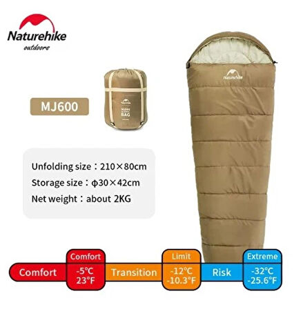 Naturehike MJ600 Mumya Tipi Pamuklu Uyku Tulumu Dark Brown