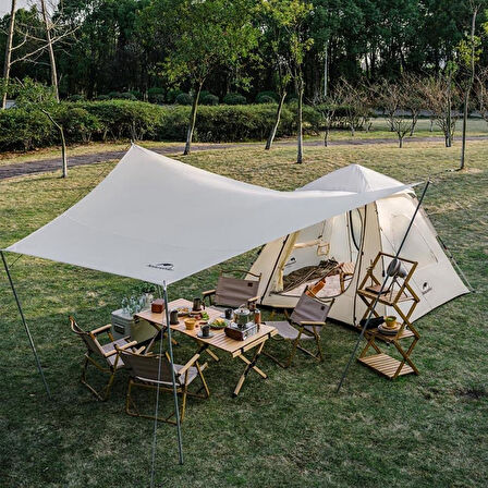 Naturehike Ango UPF 50+ Gölgelikli Otomatik Kurulum Kamp Çadırı 2 Kişilik-Ekstra Gölgelikli / Gümüş