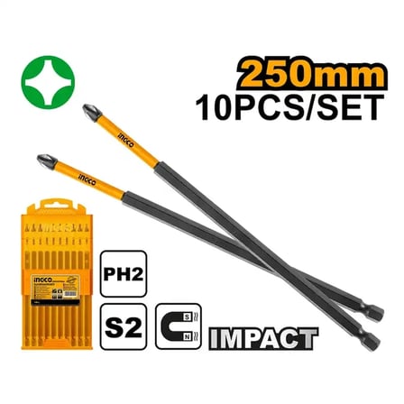 Ingco SDBIM11PH2105 10'lu Darbeli Uzun Yıldız Tornavida Ucu Seti 250mm