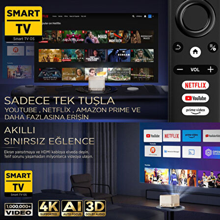 Vankyo Aurzen Boom 3 4K Android TV Projeksiyon Cihazı +Auto Focus+Auto Keystone+6G WiFi+5.2 Bluetooth+300 İnç Yansıtma+36W HiFi Dolby Ses Sistemi Gold - PS5/PS4/XBOX/HDMI