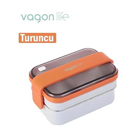 Vagonlife Bento 1200 ml Lunchbox 2 Katlı Yeni Nesil Sefer Tası Turuncu