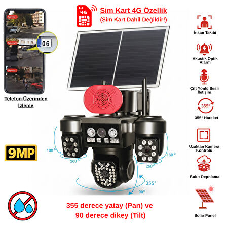 Apronx 9MP 4G Solar PTZ Kamera | 3 Ekran 10x Optik Zoom | 12W Panel | 20.000 mAh Batarya | SIM Kartlı