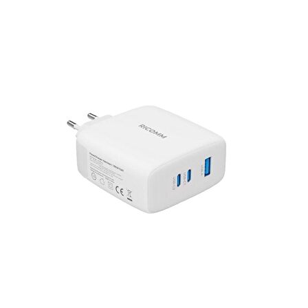 Ricomm 100W GaN 3 Portlu USB-C + USB-A Şarj Aleti Notebook & MAcbook iPhone QC5.0 PD Type-C Hızlı Şarj Cihazı + 100W Şarj Kablosu