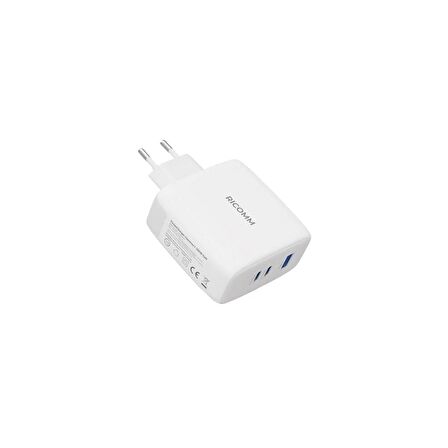 Ricomm 100W GaN 3 Portlu USB-C + USB-A Şarj Aleti Notebook & MAcbook iPhone QC5.0 PD Type-C Hızlı Şarj Cihazı + 100W Şarj Kablosu