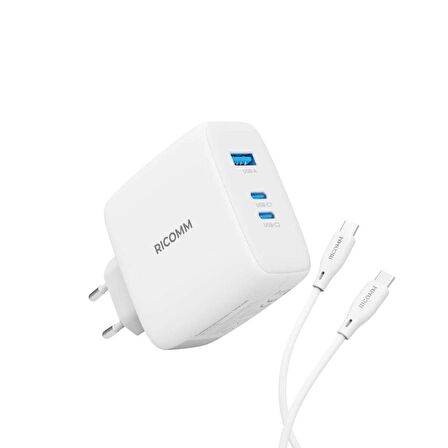 Ricomm 140W GaN 3 Portlu USB-C + USB-A Şarj Aleti QC5.0 PD3.1 Destekli Type-C Hızlı Şarj Cihazı