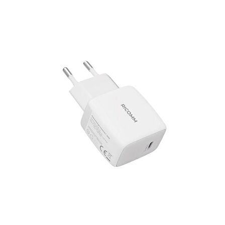 Ricomm 20W GaN USB-C Şarj Aleti iPhone & iPad & Samsung & Xiaomi Uyumlu QC4.0 PD Hızlı Şarj Cihazı + 2 Metre Type-C 60W Şarj Kablosu