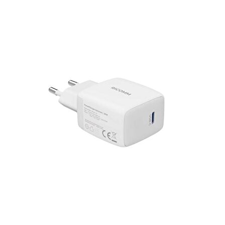 Ricomm 20W GaN USB-C Şarj Aleti iPhone & iPad & Samsung & Xiaomi Uyumlu QC4.0 PD Hızlı Şarj Cihazı + 2 Metre Type-C 60W Şarj Kablosu
