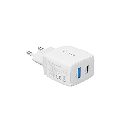 Ricomm 25W GaN USB-C + USB-A Şarj Aleti iPhone & iPad & Xiaomi Uyumlu Samsung PPS PD Hızlı Şarj Cihazı + 2 Metre Type-C 60W Şarj Kablosu