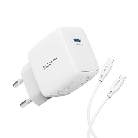 Ricomm 33W GaN USB-C Şarj Aleti iPhone & iPad & Samsung PPS PD Hızlı Şarj Cihazı + 2 Metre Type-C 60W Şarj Kablosu