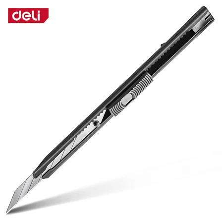 DELI Profesyonel Metal Gövdeli Kırılabilir Maket Bıçağı 9mm SK5  Sarı – Kendinden Kilitli