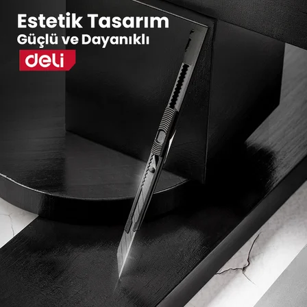 DELI Profesyonel Metal Gövdeli Kırılabilir Maket Bıçağı 9mm SK5  Sarı – Kendinden Kilitli