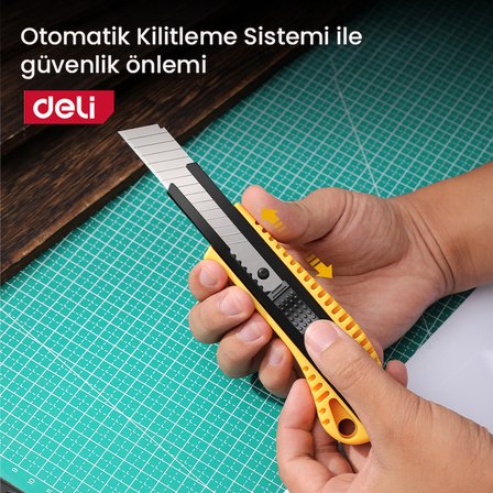 DELI Profesyonel Plastik Saplı  SK5 Çelik 18mm Kırılabilir Maket Bıçağı ABSGövdeli